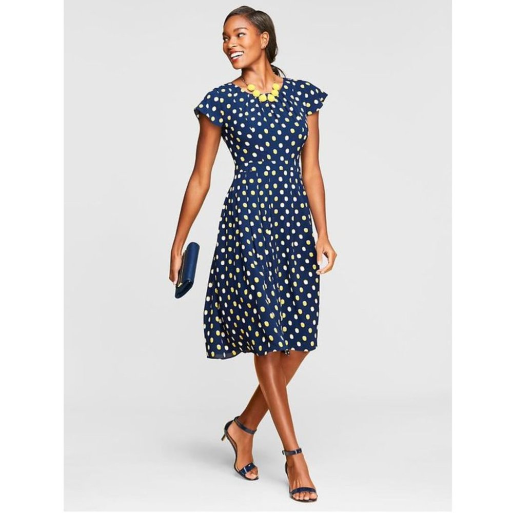 New Talbots Flutter Sleeve Polka Dot Fit Flare Dr… - image 1